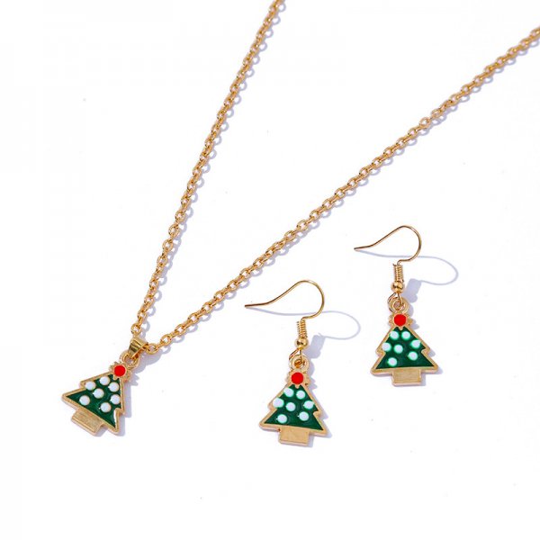 European And American Christmas Series Oil Drop Christmas Tree Pendant Necklace Earrings