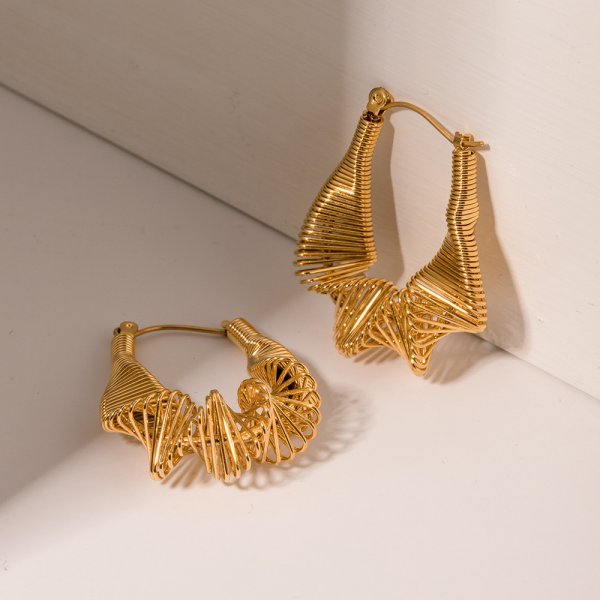 New Simple Elegant Stainless Steel Pleated Earrings