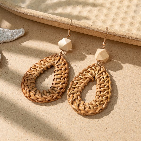 Vintage Wood Drop Shape Earrings